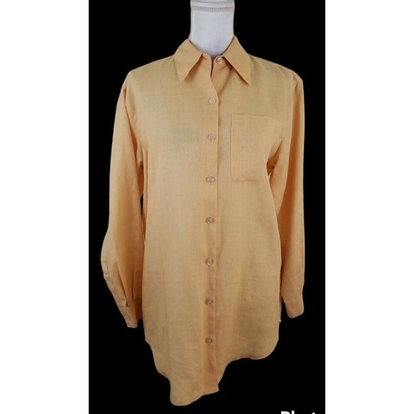 Liz Claiborne ~Woman Size S~ Yellow 100% Linen Shirt Blouse Boho/Beach Tunic. - Picture 12 of 16